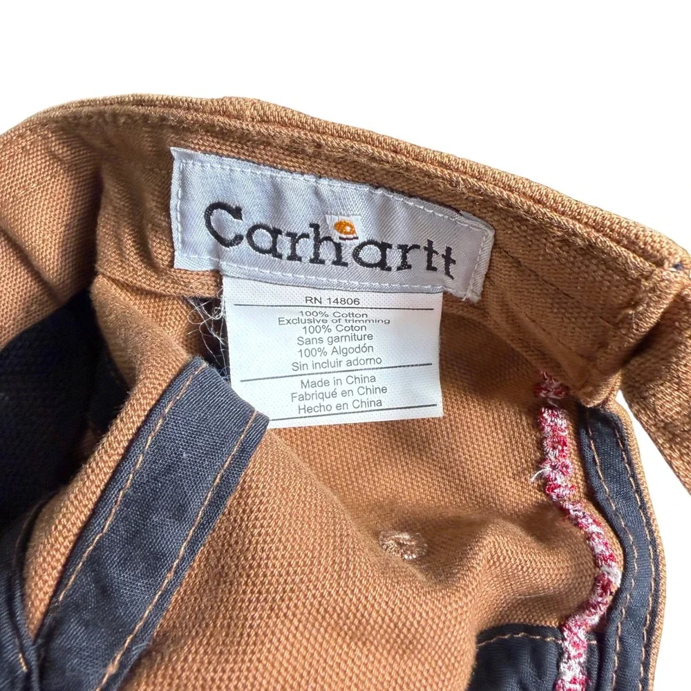 Vintage Carhartt Brown Canvas Cursive Script Logo Strapback Hat 2006 Y2K Grunge